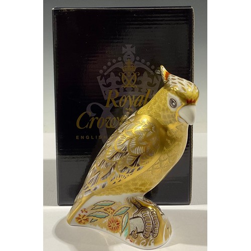 61 - A Royal Crown Derby paperweight, Citron Cockatoo, gold stopper, boxed