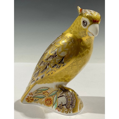 61 - A Royal Crown Derby paperweight, Citron Cockatoo, gold stopper, boxed