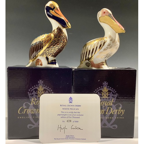 73 - A Royal Crown Derby paperweight, White Pelican, limited edition 420/5000, gold stopper, certificate,... 