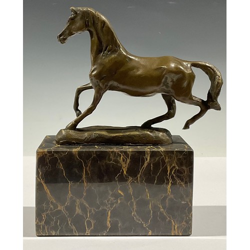 78 - After Barye, contemporary, a bronze horse, on marble base, 19cm high