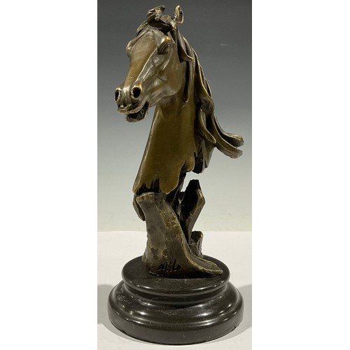 82 - A bronze as the head of a horse, signed Milo