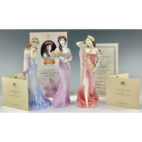 83 - A Coalport figure, Ruby, limited edition 92/9,500; others, Lily, 494/4,500; Sapphire, 2,751/9,500; L... 