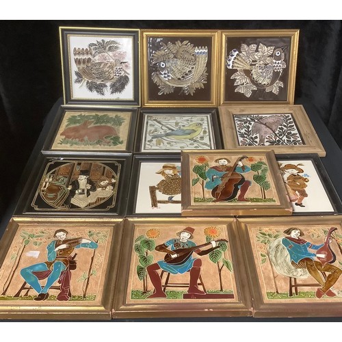 92 - Architectural Salvage - a collection of 1970's majolica tiles, various patterns including a set of f... 