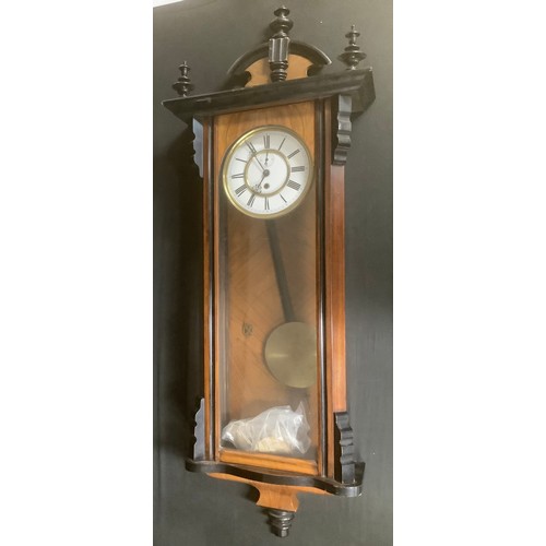 164 - A 19th century walnut and ebonised Vienna wall clock, single weight