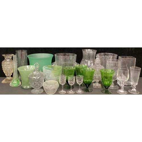 173 - Glass - a clear glass champagne bucket; 19th century sweetmeat vases; a celery vase; green and clear... 