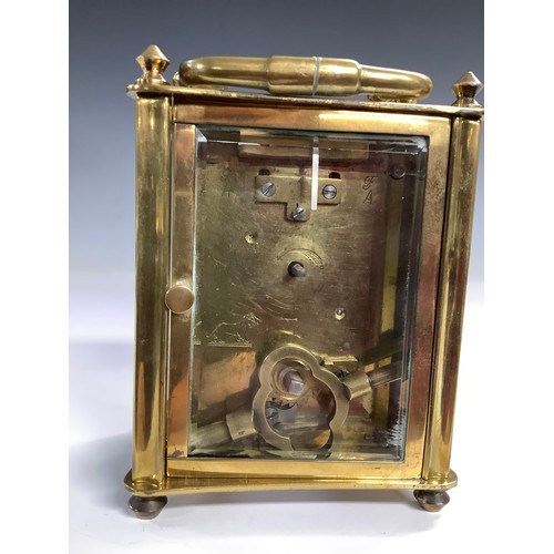 231 - An early 20th century French brass carriage clock, serpentine case, c.1900