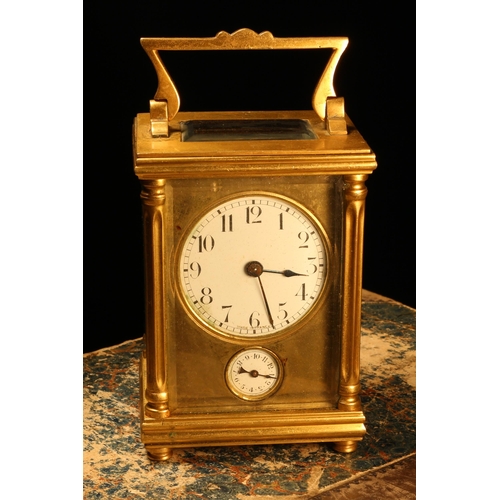 233 - A late 19th century French gilt brass carriage alarm timepiece, 5cm enamel clock dial inscribed with... 