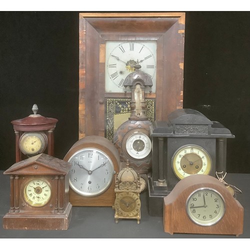 239 - A 19th century Belge noir architectural mantel clock, 31.5cm high; a 1930's oak dome topped mantel c... 