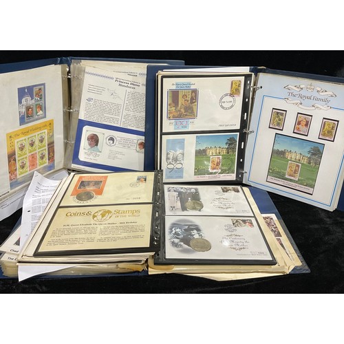 244 - Stamps - three Royal Family FDC albums and stamps, plus coin covers, etc