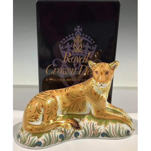 2 - A Royal Crown Derby paperweight, Lioness, gold stopper, printed mark, boxed