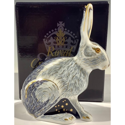 6 - A Royal Crown Derby paperweight, Starlight Hare, Collector's Guild exclusive, gold stopper, 13.5cm, ... 