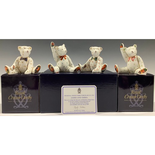 14 - A pair Royal Crown Derby miniature Teddy Bear, James and Emma, Royal Doulton exclusive, certificate,... 