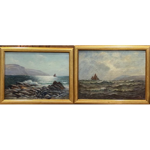 260 - English School (early 20th century)
a pair, Shipping Off the Isle of Man,
label to verso, oil on boa... 