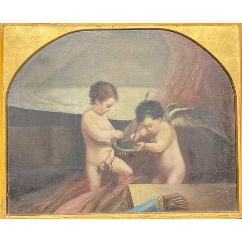 262 - Italian School (19th century)
Amorini with a Shell
oil on canvas, arched mount, 47cm x 59.5cm