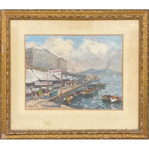 266 - Francesco Di Marino (1892-1954)
Italian Harbour,
signed, oil on board, 26cm x 34cm