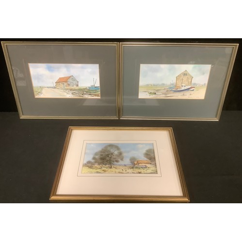 267 - Brian Day (British, 20th Century) 
a pair, Thornham Coal Barn and Thornham from the North,
signed, w... 