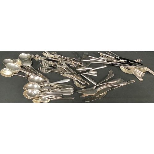 280 - A set of BSL silver plated flatware, table forks and knives, fish forks and knives, soup spoons, des... 