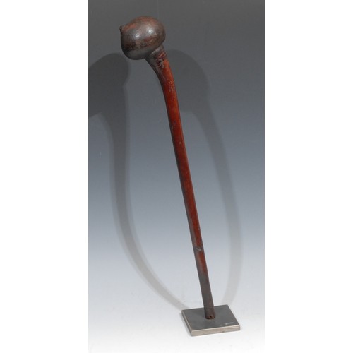 303 - Tribal Art - a Maasai rungu throwing club, typical angled bulbous head with ‘nipple’ point, 49cm lon... 