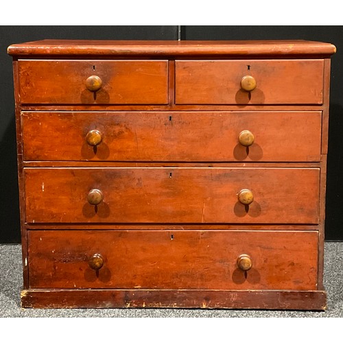 104 - A Victorian pine chest, or two short and three long graduated drawers, 100.5cm high, 116cm wide, 54.... 