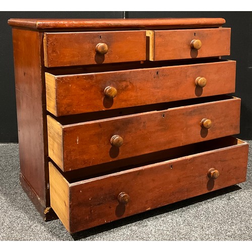 104 - A Victorian pine chest, or two short and three long graduated drawers, 100.5cm high, 116cm wide, 54.... 