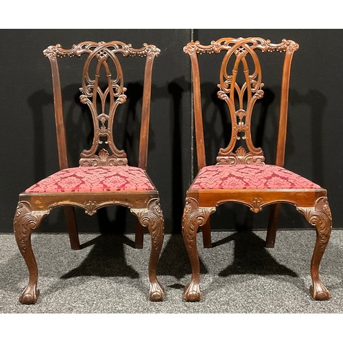 106 - A pair of Chippendale Revival mahogany dining chairs, 100cm high, 57.5cm wide, 45cm seat depth