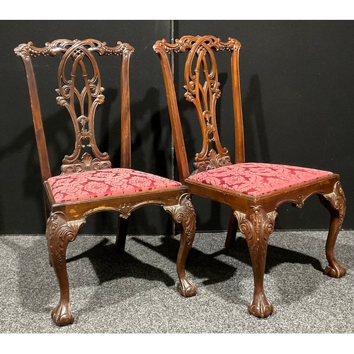 106 - A pair of Chippendale Revival mahogany dining chairs, 100cm high, 57.5cm wide, 45cm seat depth