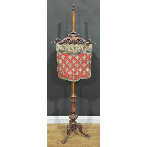 113 - An elaborate Victorian pole screen, with beadwork panel