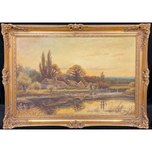 314 - M Corper  (early 20th century)
River Landscape with Cottages  
signed, oil on canvas, 49.5cm x 74.5c... 