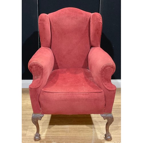 114 - A George II style wing chair, 116cm high, 83cm wide