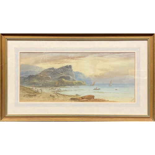 321 - E Nevil  
Coastal Scene with Fishing Boats  
signed, watercolour, 41 x 71cm