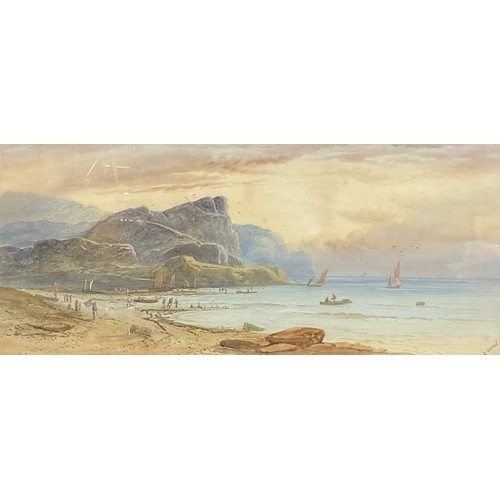 321 - E Nevil  
Coastal Scene with Fishing Boats  
signed, watercolour, 41 x 71cm