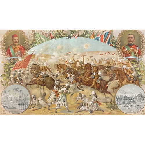 322 - Maple framed, The Battle of Omdurman, Charge 21st Lancers 2/9/98, 54 x 82.5cm