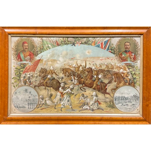 322 - Maple framed, The Battle of Omdurman, Charge 21st Lancers 2/9/98, 54 x 82.5cm