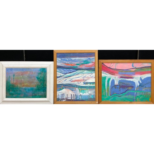 325 - Modern British School
Abstract Landscape,
oil on canvas, 38.5cm x 48.5cm; others, similar (3)