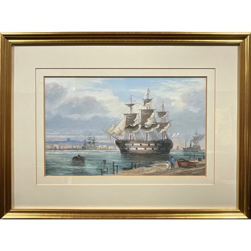 326 - Michael Matthews 
Man-O-War in Harbour
signed, watercolour, 25cm x 40cm