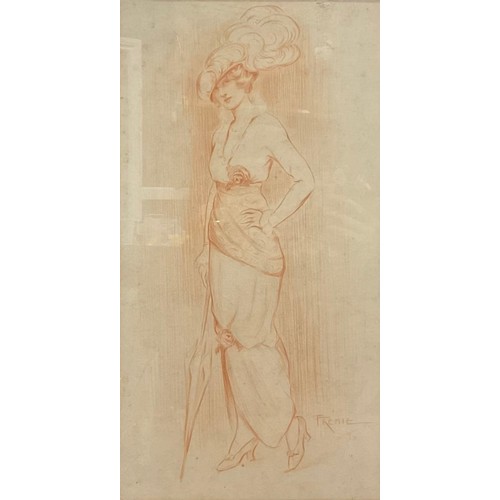 327 - Fremie (early 20th century)
A Lady of Fashion,
signed, red chalk drawing, 48cm x 25cm