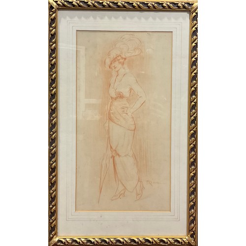 327 - Fremie (early 20th century)
A Lady of Fashion,
signed, red chalk drawing, 48cm x 25cm