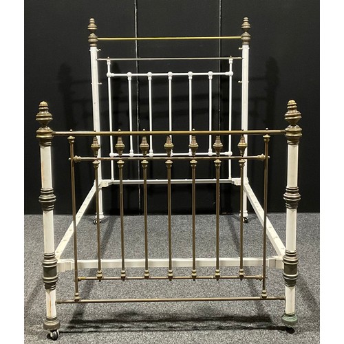 119 - A Victorian brass and iron bed, the headboard 182cm high, 141cm wide, c.1880