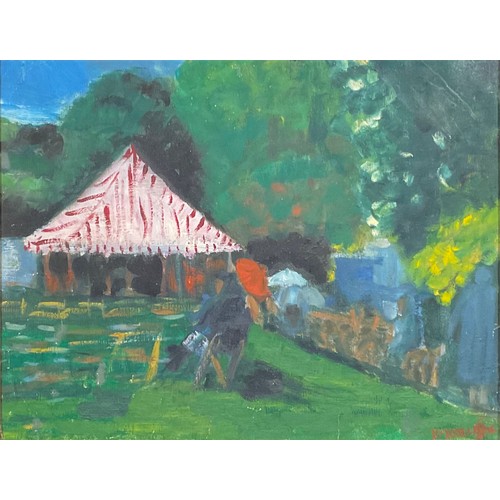 331 - K Knight (20th century)
Impressionist Scene, Seated Figure with Parasol
signed, oil on board, 34.5cm... 