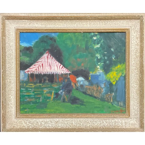 331 - K Knight (20th century)
Impressionist Scene, Seated Figure with Parasol
signed, oil on board, 34.5cm... 