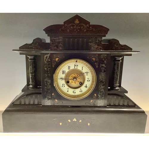 333 - A 19th century French black marble mantel clock, architectural case, c.1880