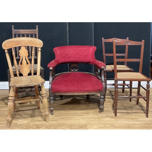 204 - A late Victorian/Edwardian mahogany club armchair; a pair of cane dining chairs, a ladder back dinin... 