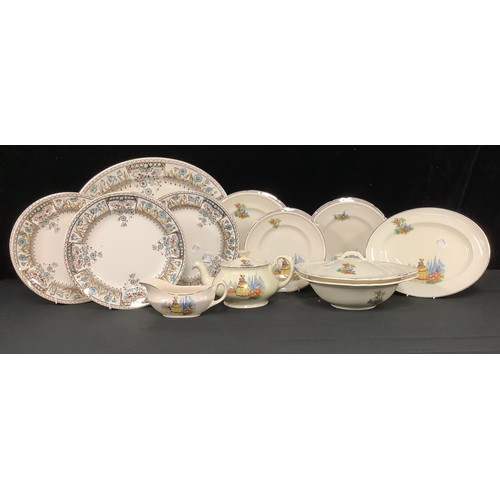 361 - A set of twelve Aesthetic Movement dinner plates, S. Fielding & Co.; a similar serving platter; a ma... 