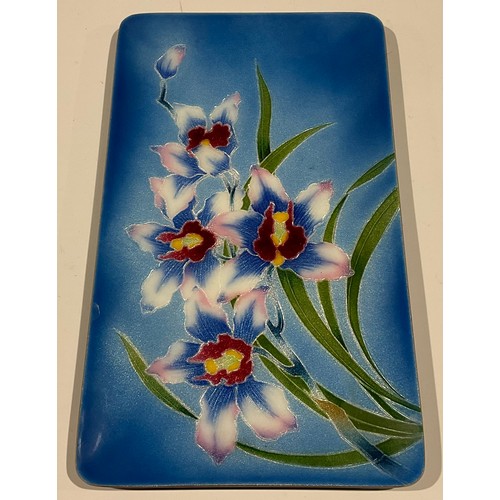 374 - A Cloisonne enamel Iris oblong plaque