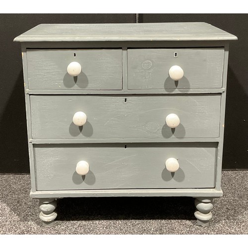 209 - A Victorian painted pine chest, of two short and two long drawers, turned feet, 81cm high, 81cm wide... 