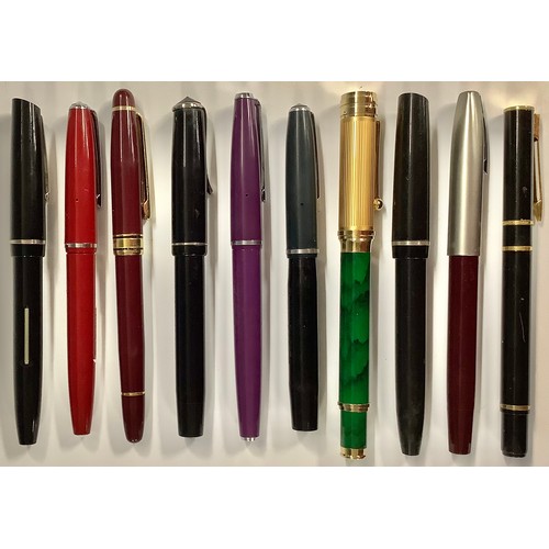 393 - Pens - a collection of fountain pens, various makes and types, faux malachite with iridium point, Os... 