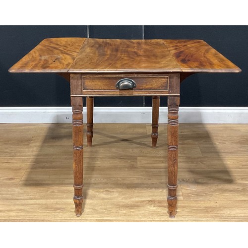 217 - A 19th century mahogany Pembroke table, 70cm high, 49cm opening to 99cm wide, 86cm deep; a commode a... 