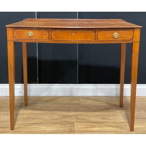 218 - A 19th century mahogany bowfront side table, the frieze with three drawers, 78cm high, 91cm wide, 53... 