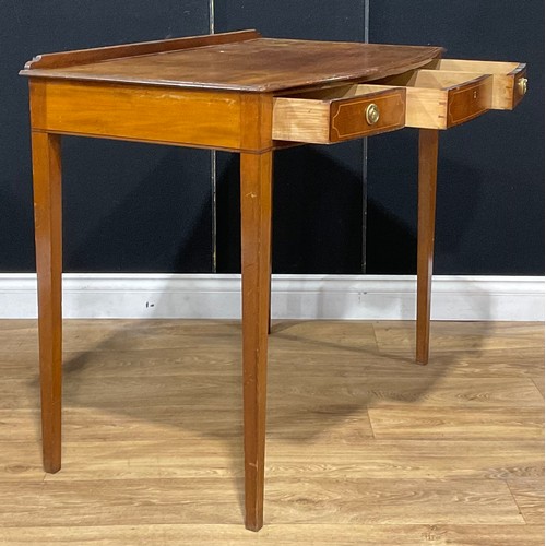 218 - A 19th century mahogany bowfront side table, the frieze with three drawers, 78cm high, 91cm wide, 53... 