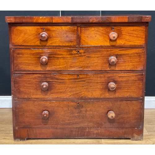 220 - A Victorian mahogany chest, of two short and three long graduated drawers, 96.5cm high, 105.5cm wide... 